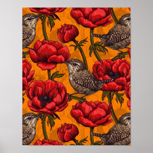 Poster Wens dans un jardin d'anémones rouges (Devant)