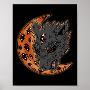 Poster Werewolf Halloween Crescent Lune Horreur Yeux Goth