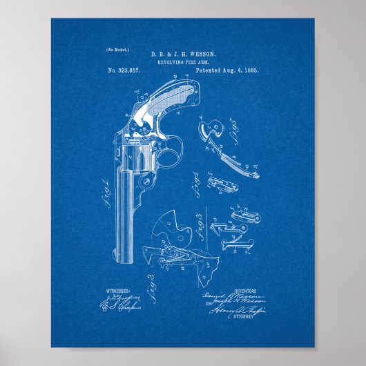Poster Wesson Revolving Fire Arm Patent - Blueprint (Devant)