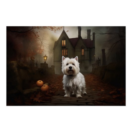 Poster West Highland White Terrier Halloween effrayant (Devant)