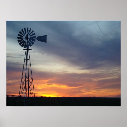 Poster West Kansas Sunset et Windmill (Devant)