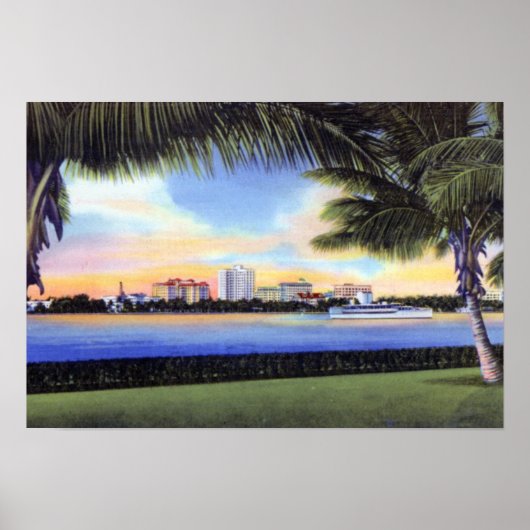 Poster West Palm Beach Floride Skyline au coucher du sole (Devant)