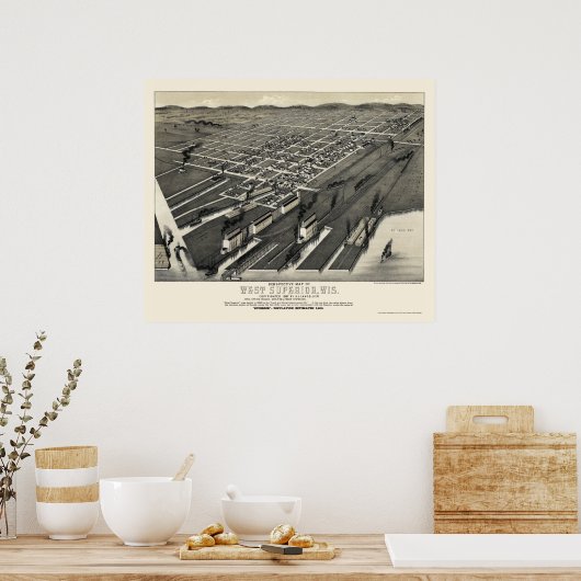 Poster West Superior, WI Panoramic Map - 1887 (Cuisine)