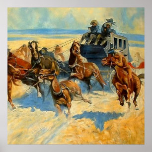 Poster Western Art “Downing the Nigh Leader”