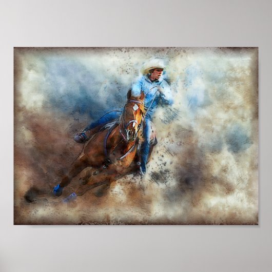 Poster Western Barrel Racing Cowgirl Decoupage (Devant)