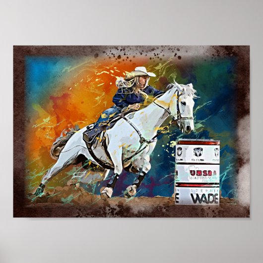 Poster Western Barrel Racing Cowgirl Decoupage Imprimer (Devant)