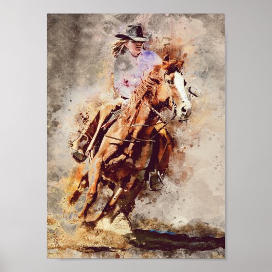 Poster Western Barrel Racing Cowgirl Decoupage Imprimer (Devant)