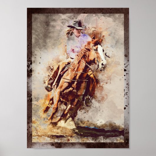 Poster Western Barrel Racing Cowgirl Decoupage Imprimer (Devant)