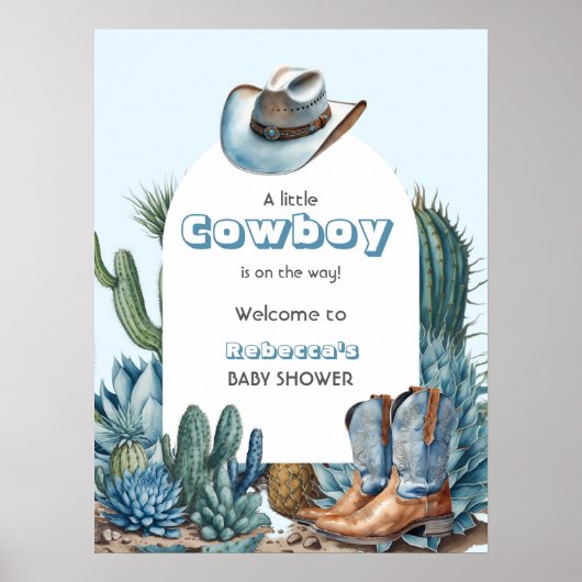 Poster Western Blue Little Cowboy Rodeo Boy Baby shower (Devant)