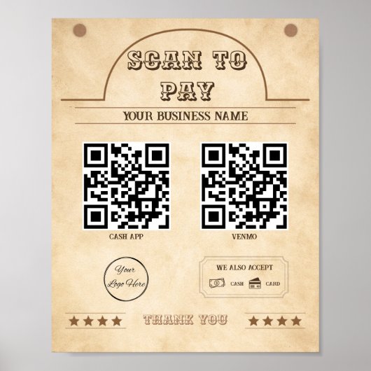 Poster Western brun 2 QR code balayage sud pour payer (Devant)