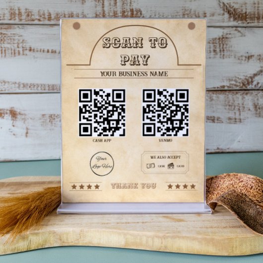 Poster Western brun 2 QR code balayage sud pour payer