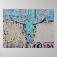 Western Bull Skull Turquoise Bleu Rustique Vintage