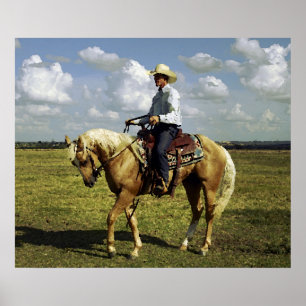 Poster Western Cowboy sur Palomino Horse