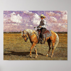 Poster Western Cowboy sur Palomino Horse