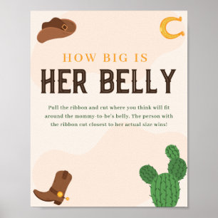 Poster Western How Big is Her Belly Baby shower Game