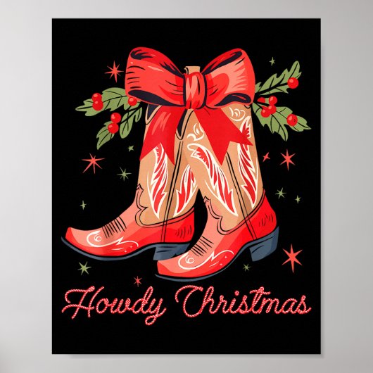 Poster Western Howdy Christmas Cowgirl Boot Coquette Bow  (Devant)