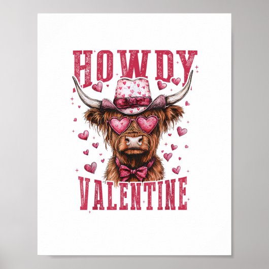 Poster Western Howdy Highland Cow Valentines Day Highland (Devant)