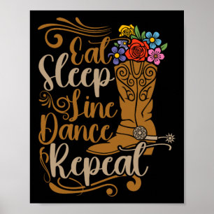 Poster Western Line Dance Manger Sleep Line Danser Répéte
