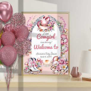 Poster Western Little Cowgirl Baby shower côtier rose