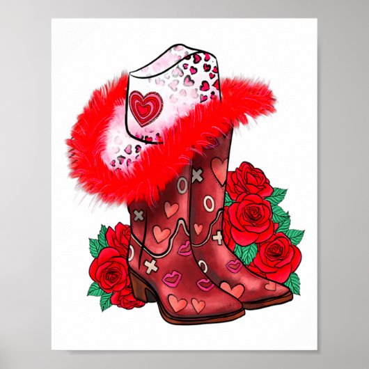 Poster Western Valentines Day Cowgirl Boots Yeehaw Howdy  (Devant)