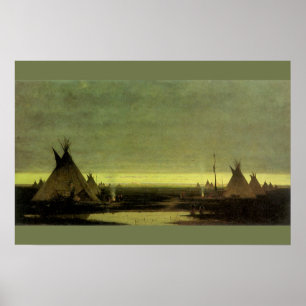 Poster Western vintage, camp indien à l'aube par Tavernie