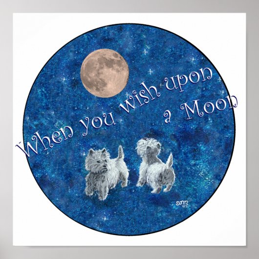 Poster Westies Wishing on the Moon (Devant)