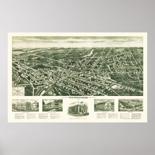 Poster Westwood, NJ Carte panoramique - 1924 (Devant)