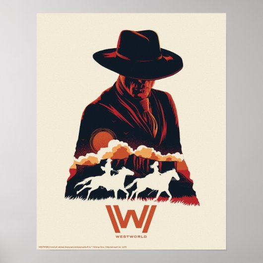 Poster Westworld | Homme en Silhouette du désert noir (Devant)