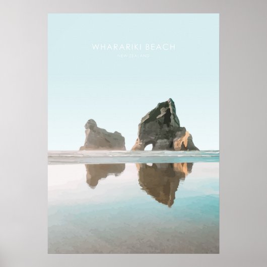 Poster Wharariki Beach, New Zealand Travel Artwork (Devant)