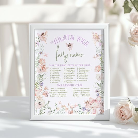 Poster Whats your Fairy Name Whimsical Birthday game