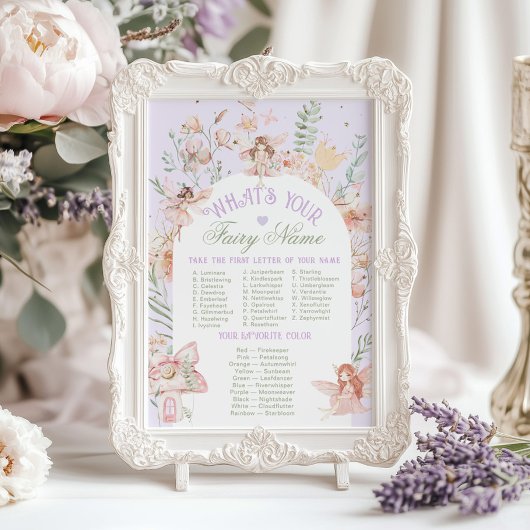 Poster Whats your Fairy Name Whimsical Birthday game