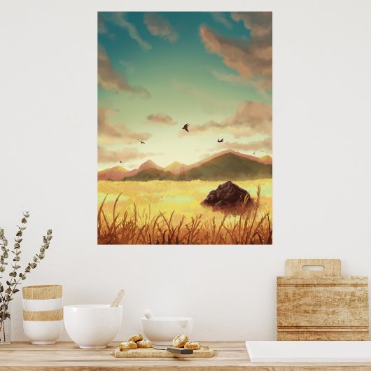 Poster Wheat fields at sunrise (Cuisine)