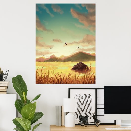 Poster Wheat fields at sunrise (Bureau à domicile)
