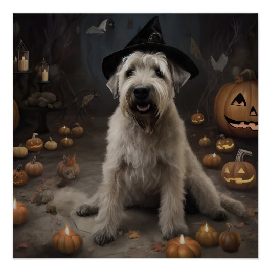 Poster Wheaten Terrier Citrouille Halloween effroi (Devant)