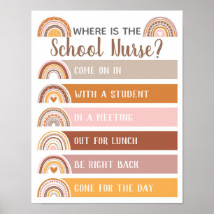 Poster Where is School Nurse Office Door Sign Rainbow