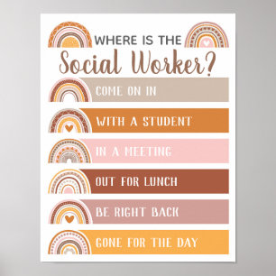 Poster Where is Social Worker Office Door Sign Rainbow