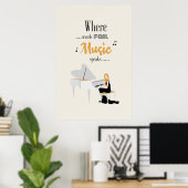 Poster Where Words Fail Music Speaks, Woman Playing Piano (Bureau à domicile)