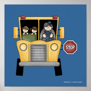 Poster Whimiscal School Bus avec les enfants et le conduc