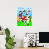 Poster Whimsal Fold Art, Lady and Cat in Village (Bureau à domicile)