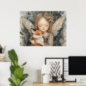 Poster Whimsal Winter Woodland Fairy & Fox Nursery Art (Bureau à domicile)