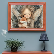 Whimsal Winter Woodland Fairy & Fox Nursery Art