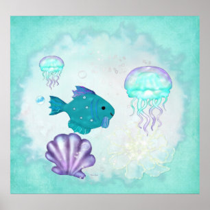 Poster Whimsey Aquarium 2 Folk Art NURSERY PEDIATRICIAN