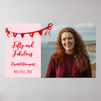 Poster Whimsical 50 and Fabulous Doodle Birthday Photo 