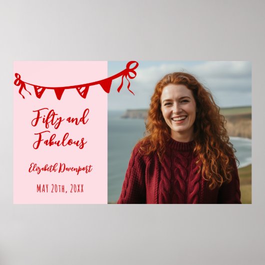 Poster Whimsical 50 and Fabulous Doodle Birthday Photo (Devant)