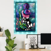 Poster Whimsical Abstract Mermaid Nautical Teal Seashells (Bureau à domicile)