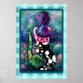 Poster Whimsical Abstract Mermaid Nautical Teal Seashells (Devant)
