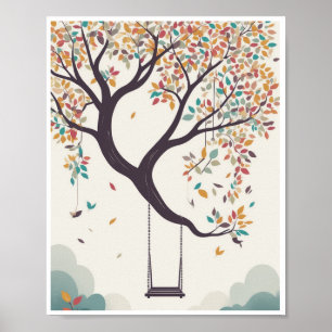 Poster whimsical arbre balançoire suspendu Décor d