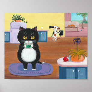 Poster Whimsical Art Funny Black Cat Chien Créationarts