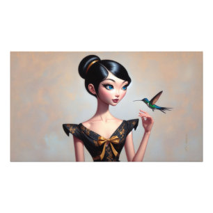 Poster Whimsical Asiatique fille avec Colibri