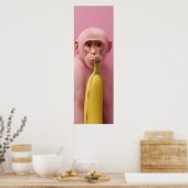 Poster Whimsical Banana and Pink Monkey (Cuisine)